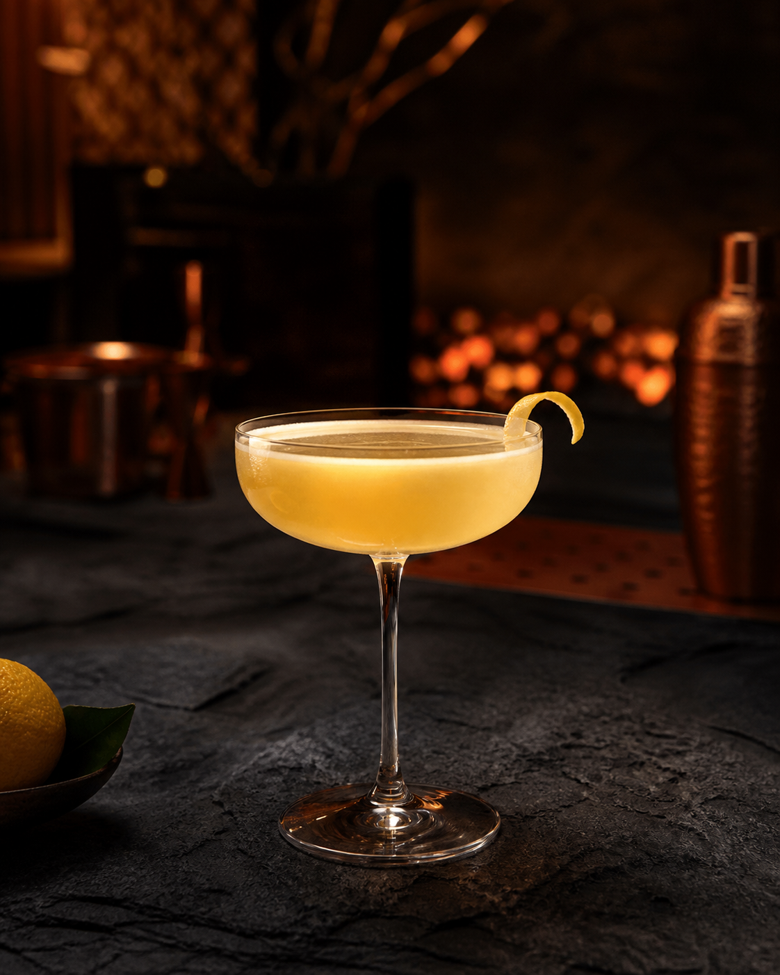 KI-generiertes Beispielbild eines Yuzu-Cocktails in einer Coupe-Schale